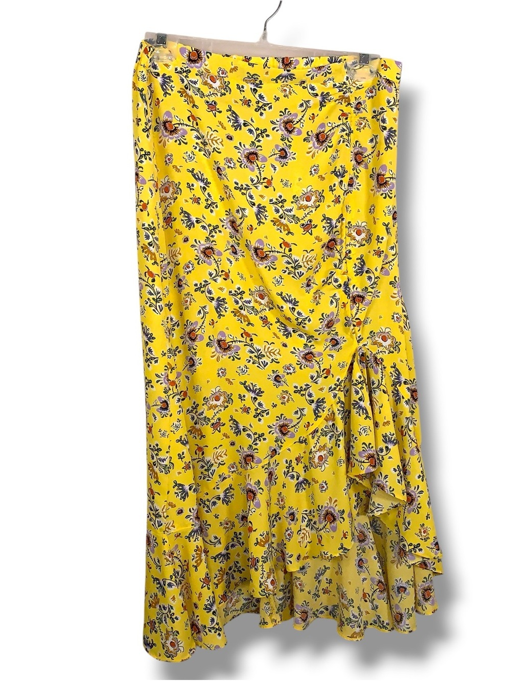 Large Max Studio Yellow Floral Midi Skirt Colorful Mermaid Style Elastic Waist